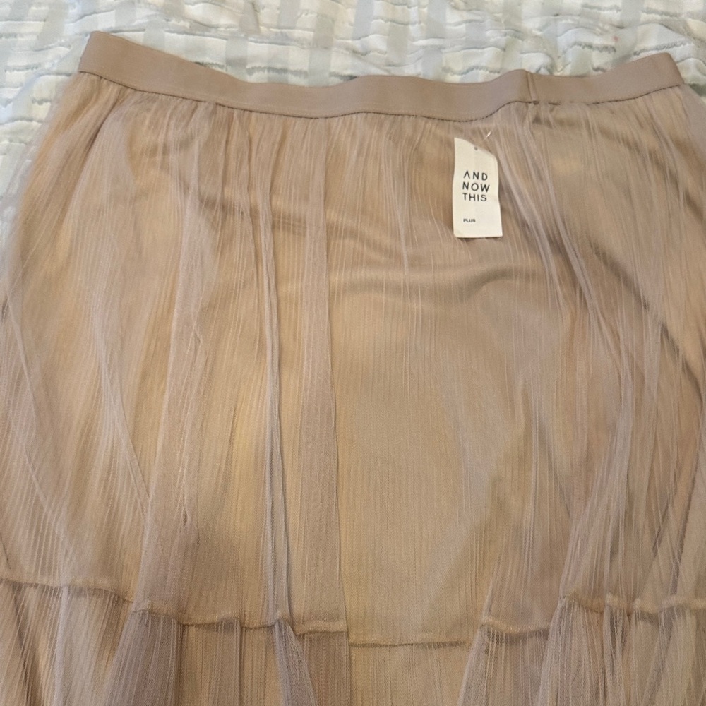 And Now This Women's A-Line Tulle Midi Skirt in Taupe